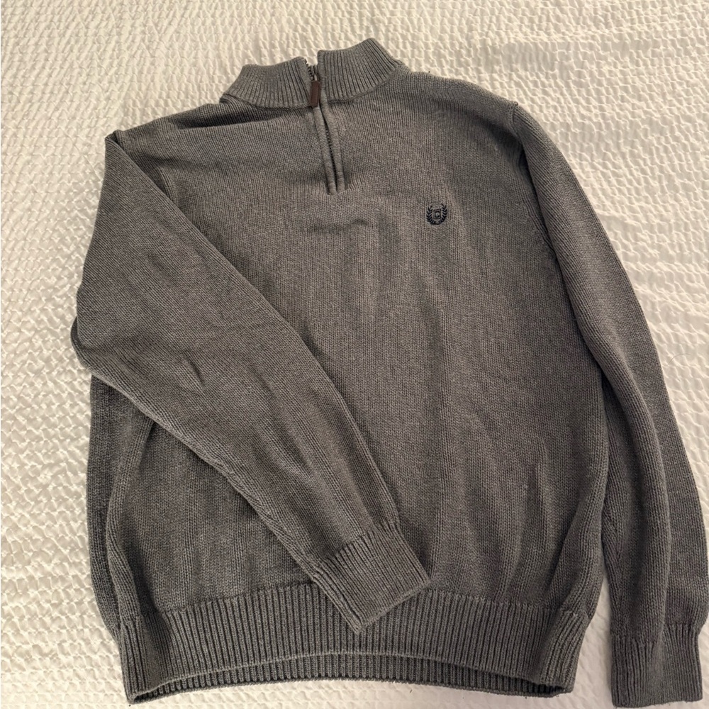 Chaps Gray Zip Up Sweater with Ribbed Cuffs